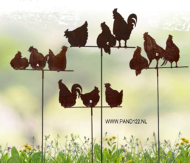 Tuinsteker kippenfamilie op stok -A-