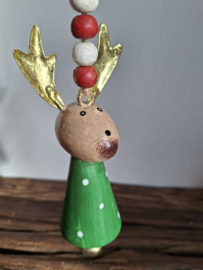 Kersthanger rendier groen met belletje.