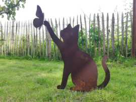 3D Tuinsteker poes met vlinder op poot