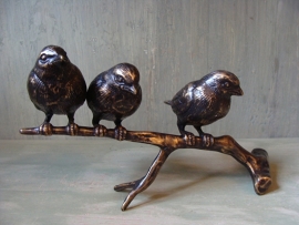 3 Vogeltjes op tak in brons