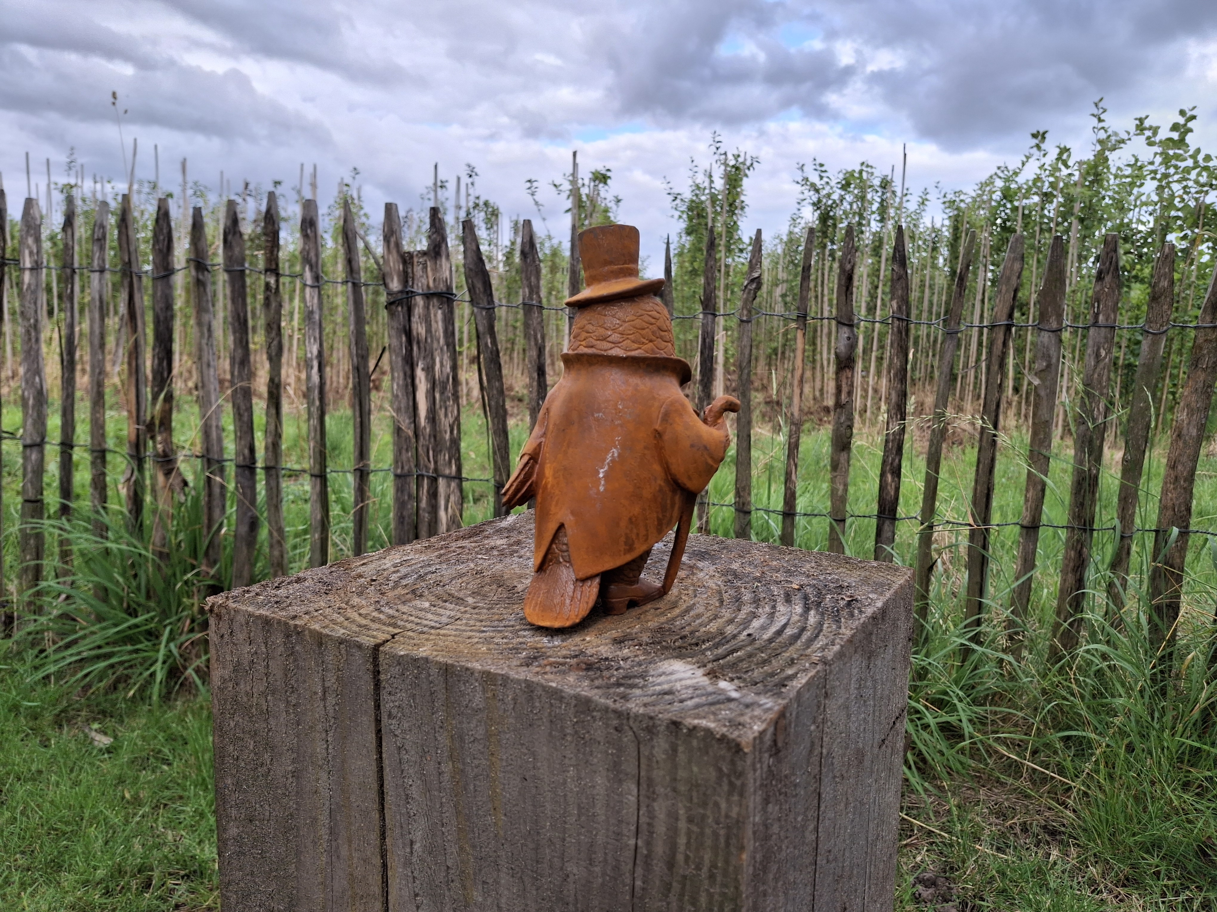 Tuinbeeldje wijze uil gietijzer