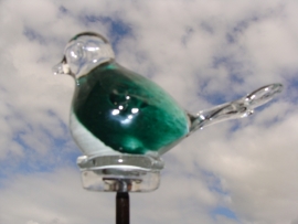 Tuinprikker vogeltje groen/wit van glas
