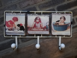 Kapstokje "Good Housekeeping" brocante sfeer