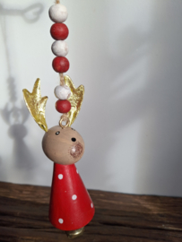 Kersthanger rendier rood met belletje.