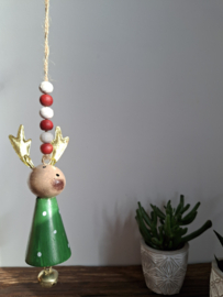Kersthanger rendier groen met belletje.