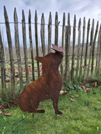 Tuinsteker Franse Bulldog met vlinder op neus