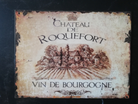 Metalen vintage wandbordje "Chateau de Roquefort"