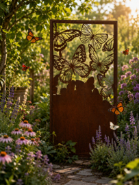 Tuinscherm met opengewerkte vlinders