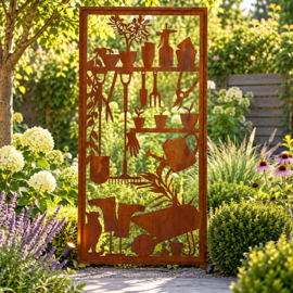 Tuinscherm met een tuin tafereel