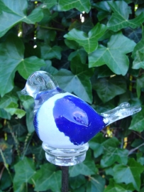 Tuinprikker vogeltje blauw/wit van glas