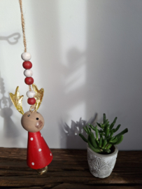 Kersthanger rendier rood met belletje.