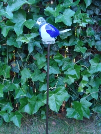 Tuinprikker vogeltje blauw/wit van glas