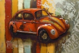 3D Schilderij "VW Kever oranje/rood"