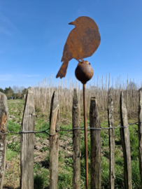 Tuinsteker vogeltje op kogel met staartje naar beneden