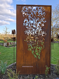 Tuinscherm/tuinpaneel met vogeltjes in struik