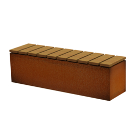 Zitbank Cortenstaal met Hardhout 150x40x45cm. | 3mm.