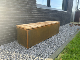 Zitbank Cortenstaal met Hardhout 150x40x45cm. | 3mm.