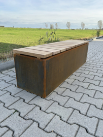 Zitbank Cortenstaal met Hardhout 150x40x45cm. | 3mm.