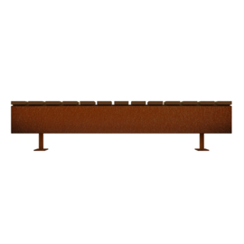 Zwevende zitbank Cortenstaal met Hardhout 200x40x45cm. | 2mm.