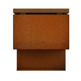 Zwevende zitbank Cortenstaal met Hardhout 150x40x45cm. | 2mm.