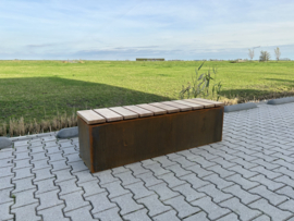 Zitbank Cortenstaal met Hardhout 150x40x45cm. | 2mm.