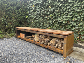 Zitbank Cortenstaal met Hardhout 200x40x45cm. | 3mm.