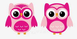 Little owl muursticker uilen licht roze - donker roze