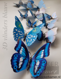 Kleurrijke 3D vlinders blauw - 12 stuks