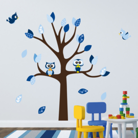 Hedendaags Muursticker boom met uilen en vogels kinderkamer jongen (Kleur AI-78