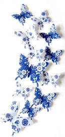 Muursticker losse 3d vlinders (wit/blauw)
