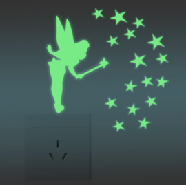 Muursticker glow in the dark fee - prinses met sterren mini sticker