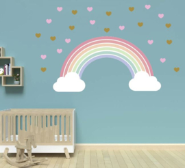 Muursticker regenboog met wolken zachte kleuren kinderkamer