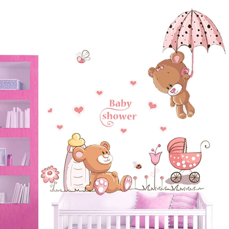 Ours Sticker Mural De Douche Bebe Stickers Muraux Animaux Pour Une Deco Sauvage Stickerkamer