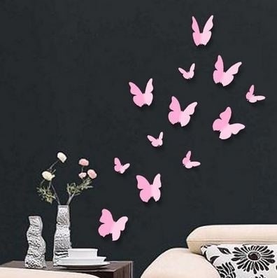 patroon Naschrift Bladeren verzamelen Muursticker losse 3d vlinders (Roze). | (3d) vlinders en bloemen |  Stickerkamer