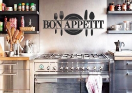 Bon Appetit restaurant sticker wit of zwart