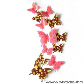 3D vlinders bruin-roze