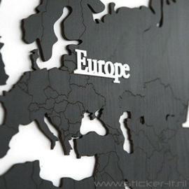 3D houten wereldkaart incl. wandklokken zwart-bruin WK010
