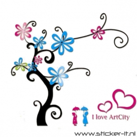 3D sticker - Grote boom blauw met roze