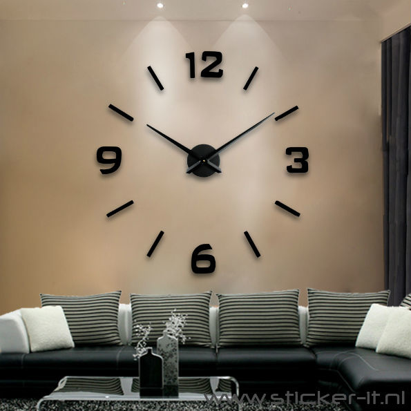 Honger timer vernieuwen KS047 Grote 3D wandklok zwart | Wandklokken | sticker-it