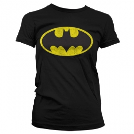 Batman T-shirt Distressed Logo Dames Slim Fit (zwart)