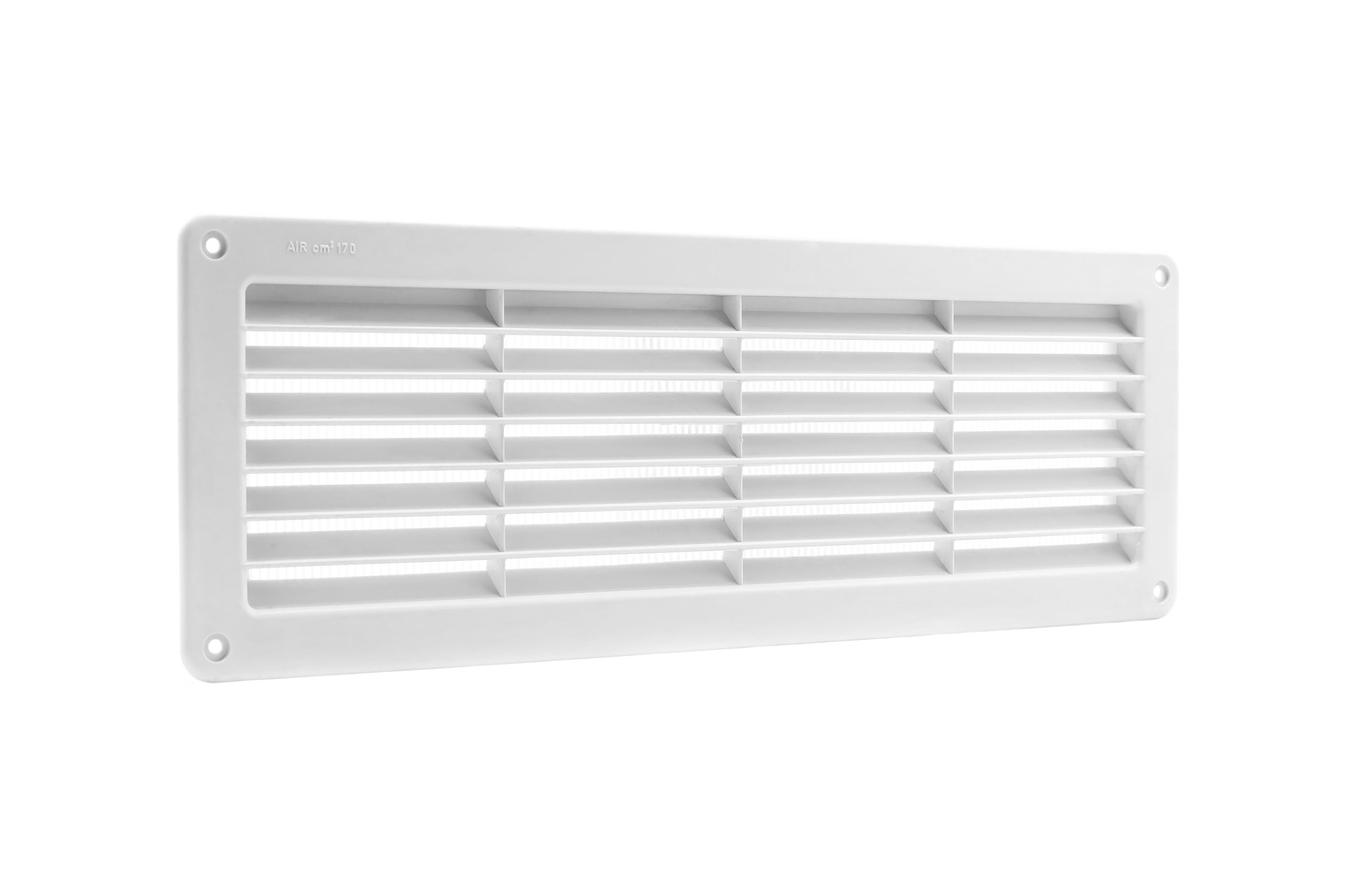 Kunststof ventilatierooster met gaas 370x123mm lichtgrijs