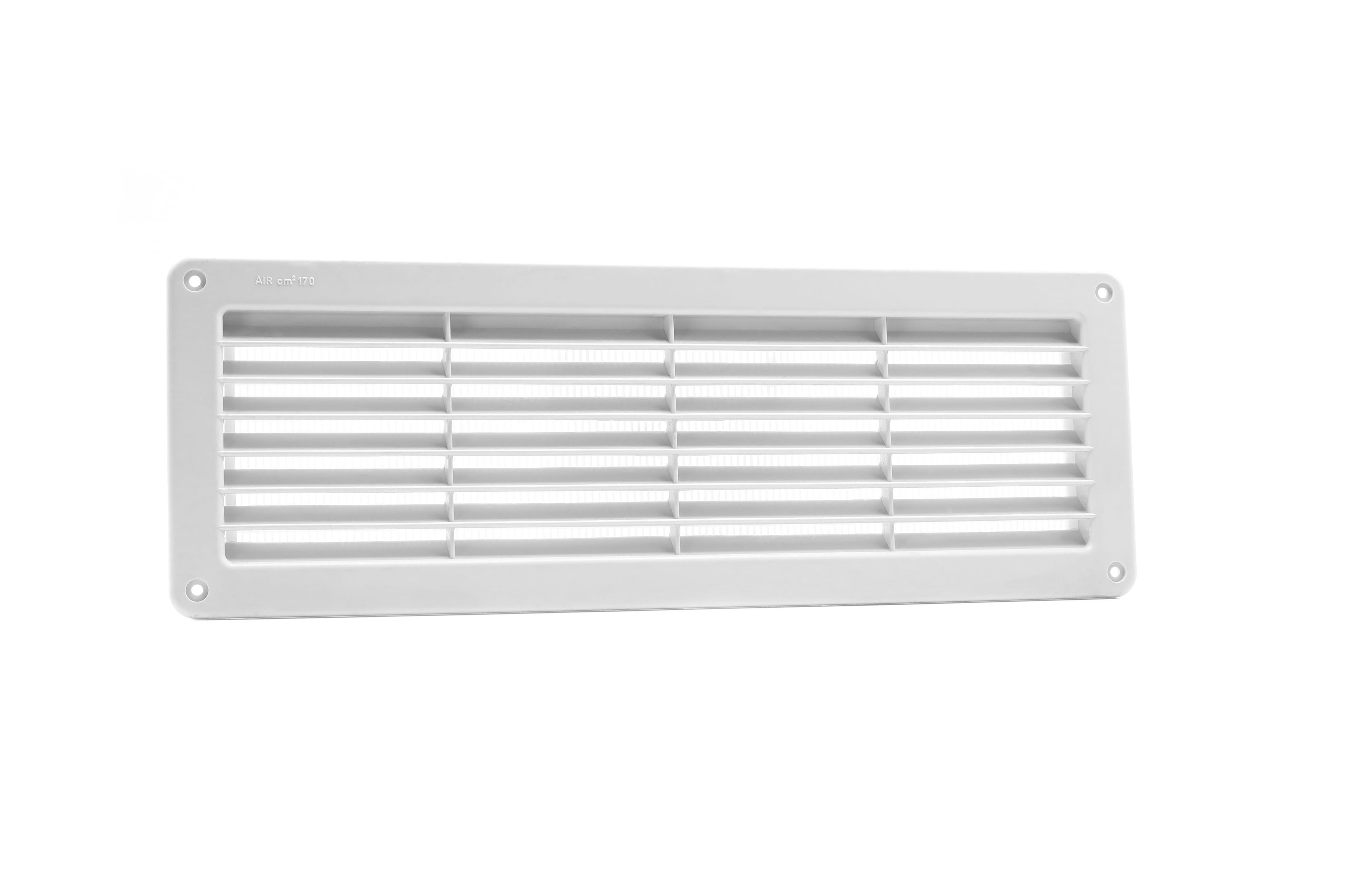 Kunststof ventilatierooster met gaas 370x123mm lichtgrijs