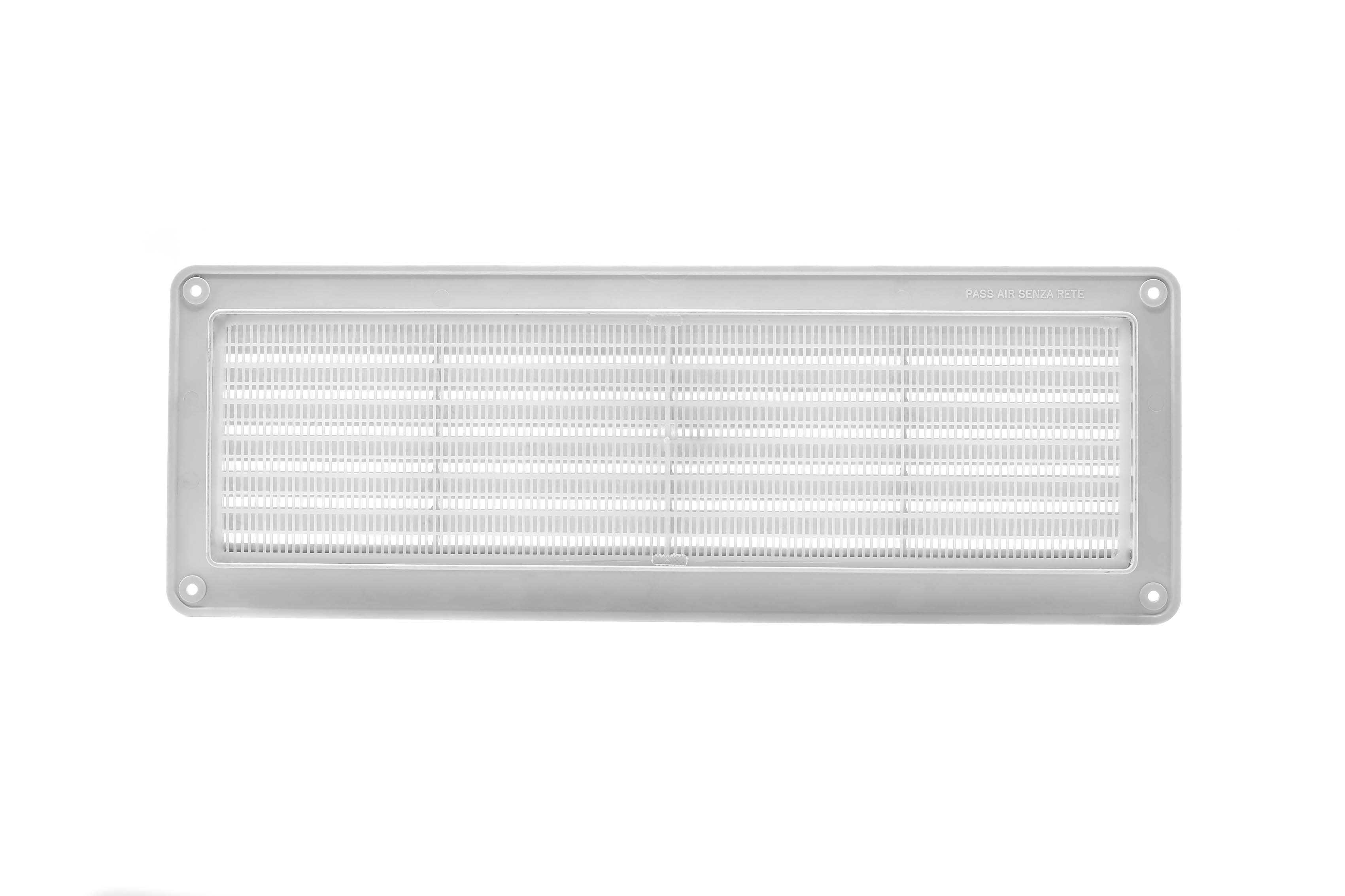 Kunststof ventilatierooster met gaas 370x123mm lichtgrijs