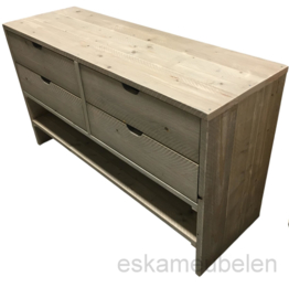Badkamermeubel met vier lades en een leg gedeelte.