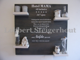 Steigerhouten wandbord 80 x 80 cm, 2 kleuren met tekst Hotel Mama
