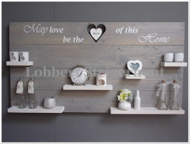 Nieuw!! Steigerhouten wandbord May love be the heart of this home, 150 x 80 cm met hangend hart en 2 kleuren beits