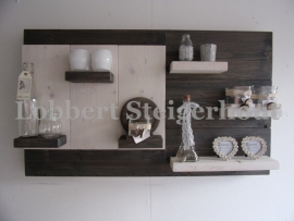 Steigerhouten wandbord met verwisselbare element wandbordje, 3 schapjes