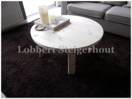 Nieuw!! Ronde Steigerhouten Salontafel, Diameter 80 cm en 40 cm Hoog, 4 poot