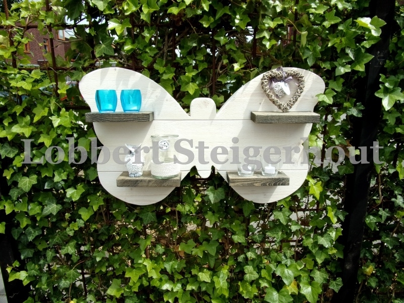 Steigerhouten wanddecoratiebord vlinder
