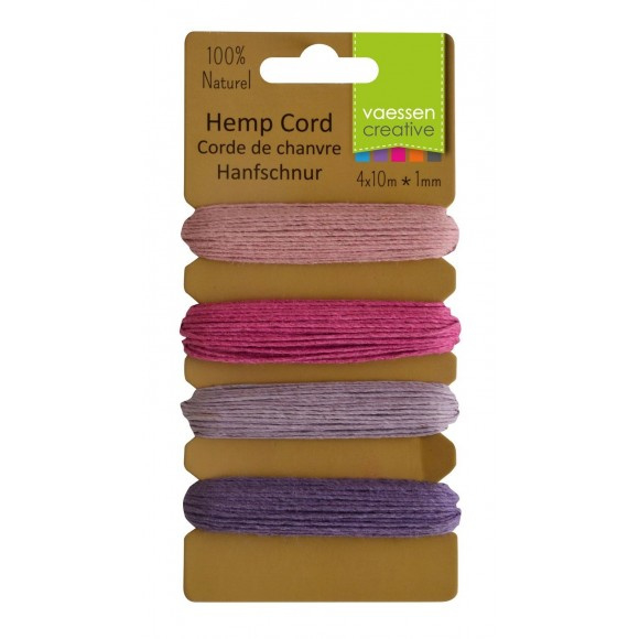 3908-007 Hemp cord assortiment 4x10m purple/pink